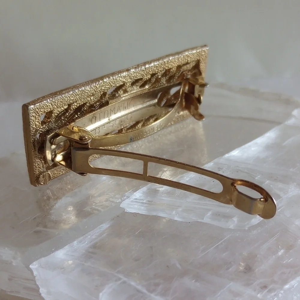 MADE IN FRANCE GOLD TONE TEXTURED METAL HAIR CLIP SIGNED BTE SGDG